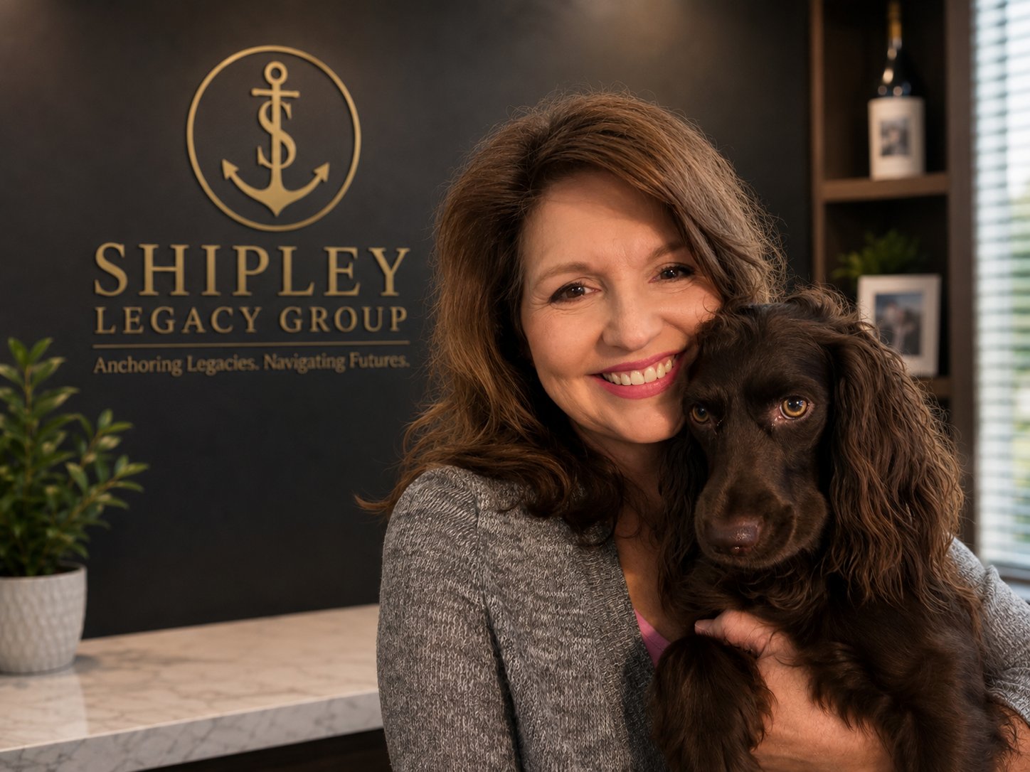 Anissa Shipley with Whiskey at the Shipley Legacy Group office